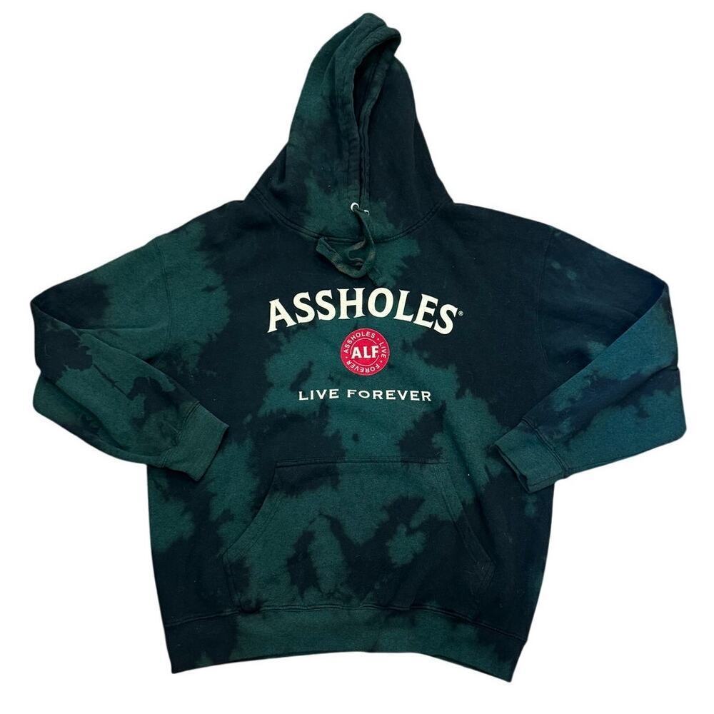 A**holes Live Forever Northern Lights Tie-Dye Hoodie Black Green Oversized XL